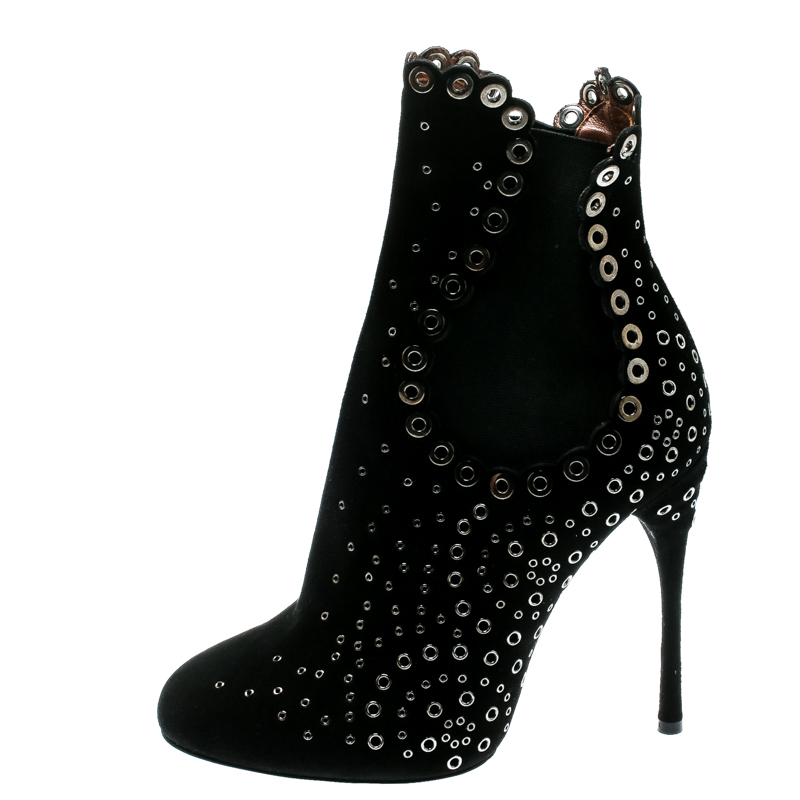 

Alaia Black Suede Eyelet embellished ankle boots Size