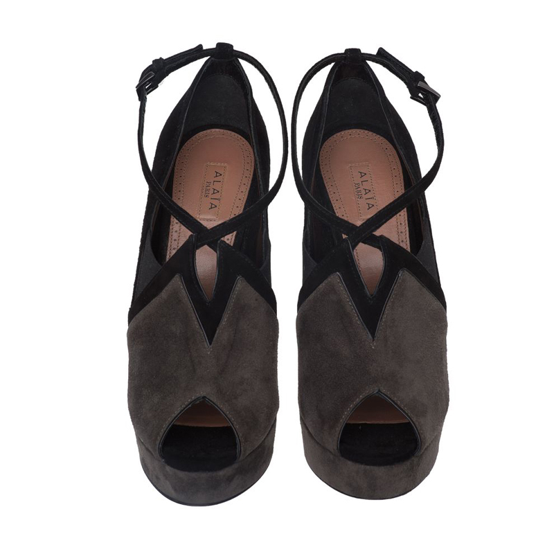 

Alaia Black Suede Platform Peep Toe Pumps Size