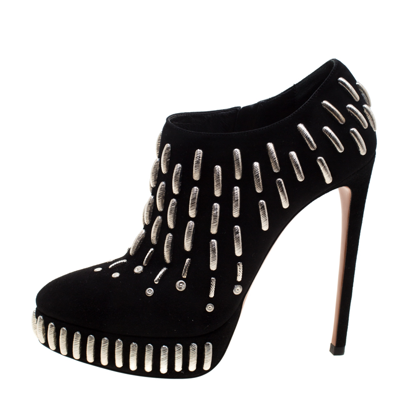 

Alaia Black Emebellished Suede Platform Ankle Booties Size