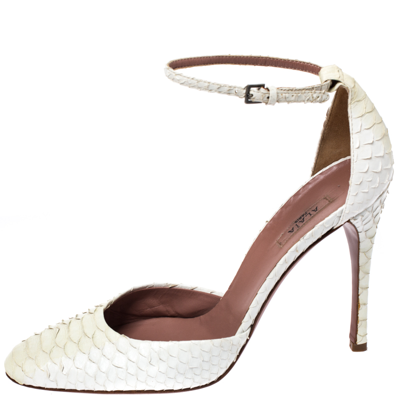 

Alaia White Python Leather Ankle Strap Ankle Strap Pumps Size