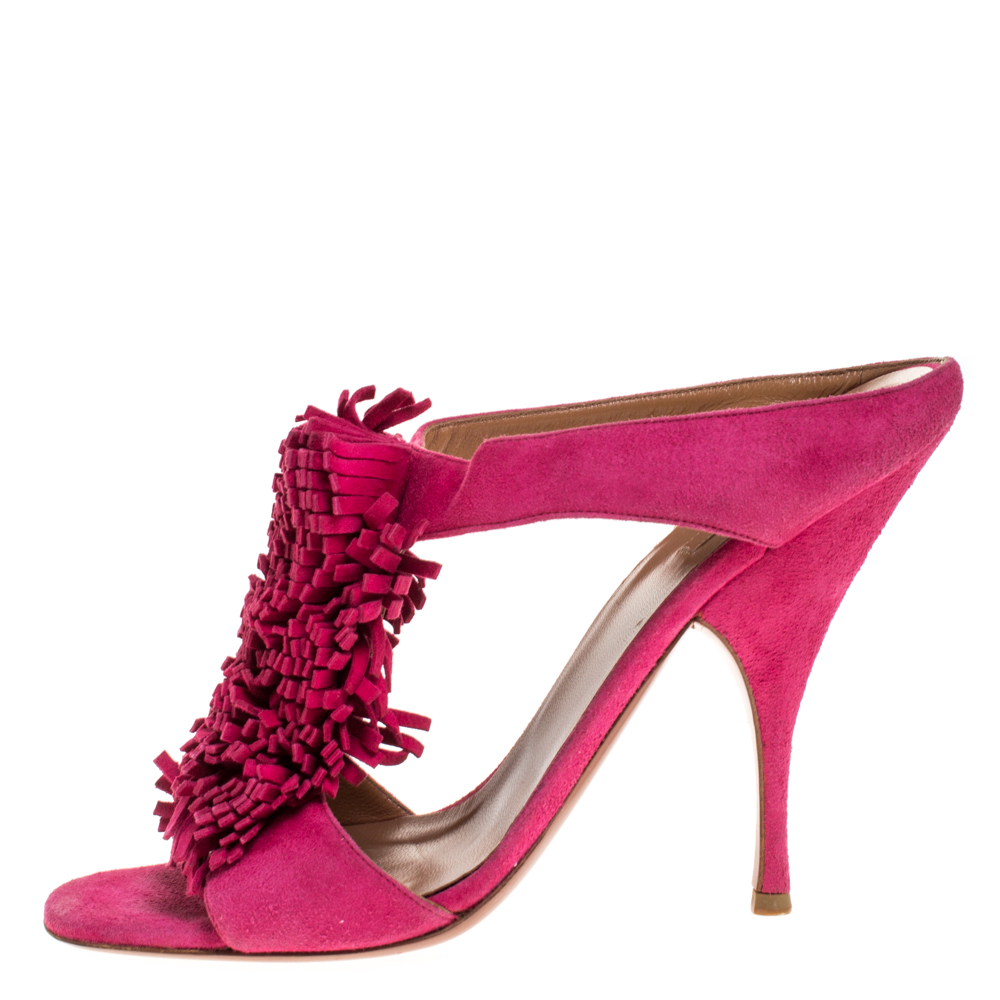 

Alaia Pink Suede Fringe Slide Sandals Size