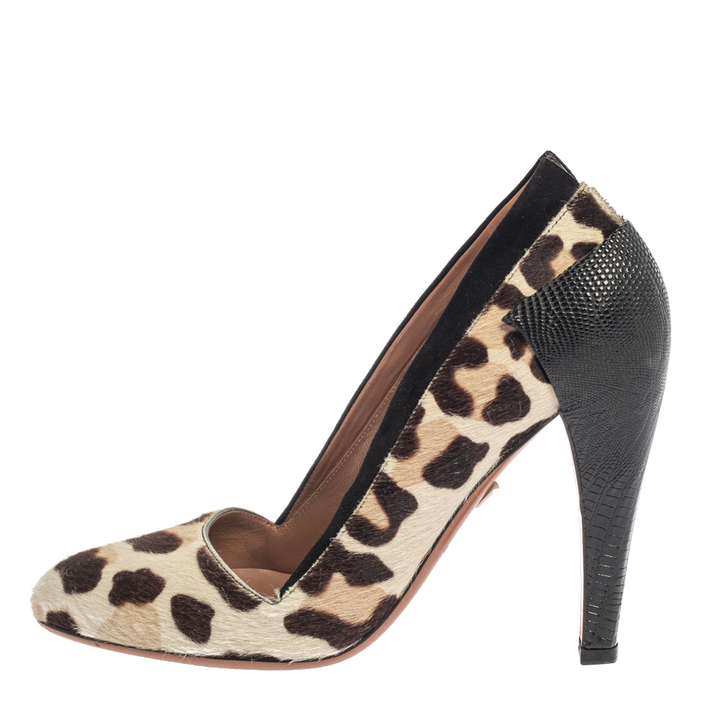 

Alaia Paris White Leopard Print Pony Hair Pumps Size