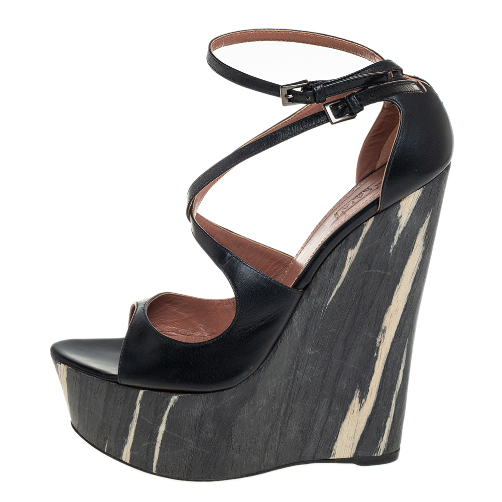 

Alaia Black Leather Platform Wedge Sandals Size