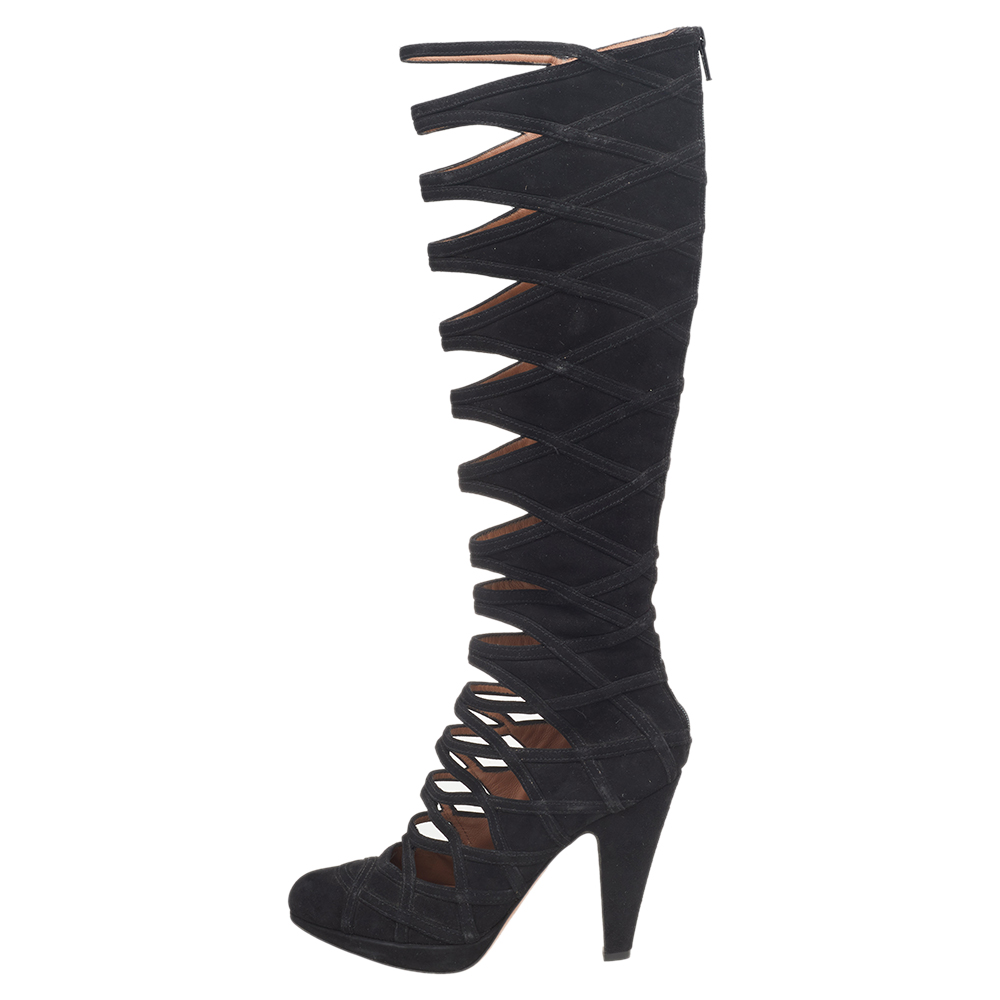 

Alaia Black Suede Gladiators Knee Length Boots Size
