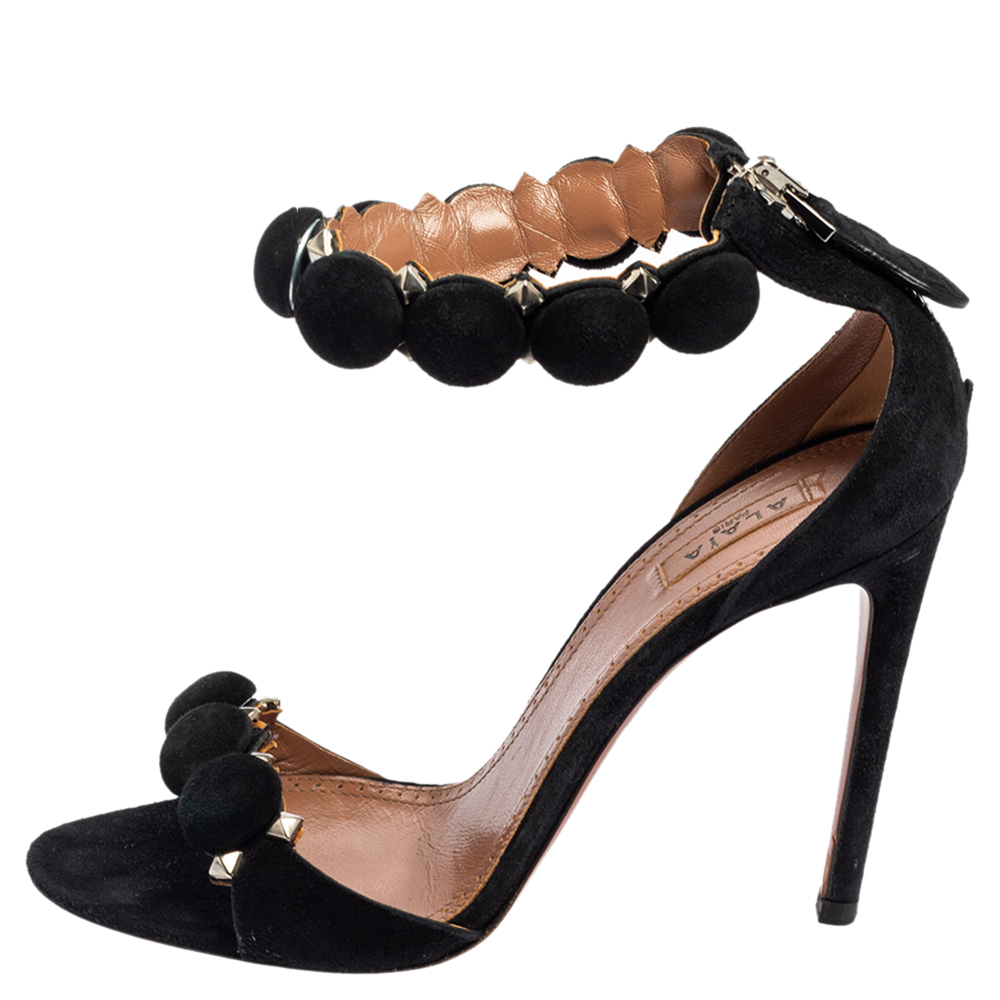 

Alaia Black Suede Bombe Studded Open-Toe Sandals Size