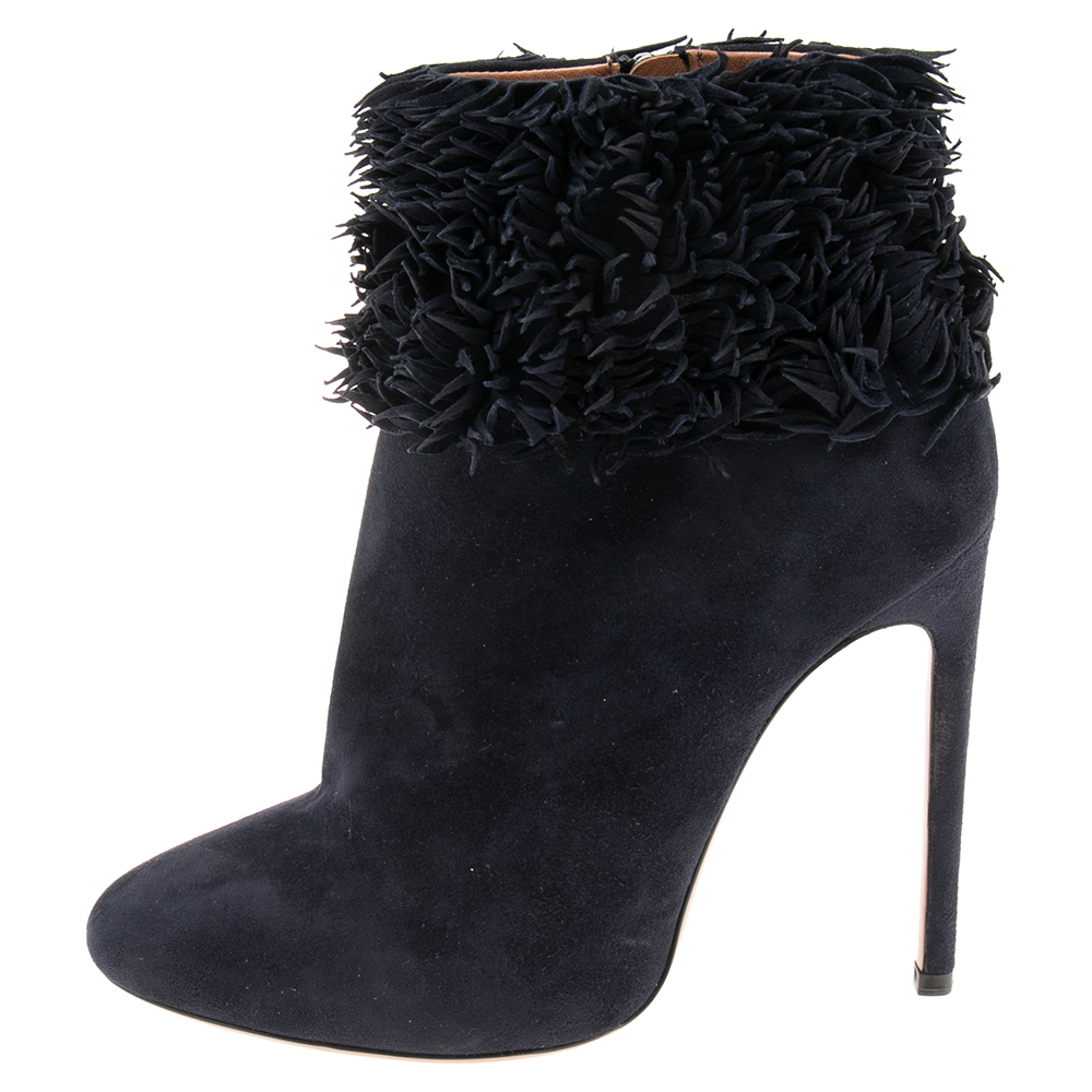 

Alaia Navy Blue Suede Ruffled Ankle Boots Size