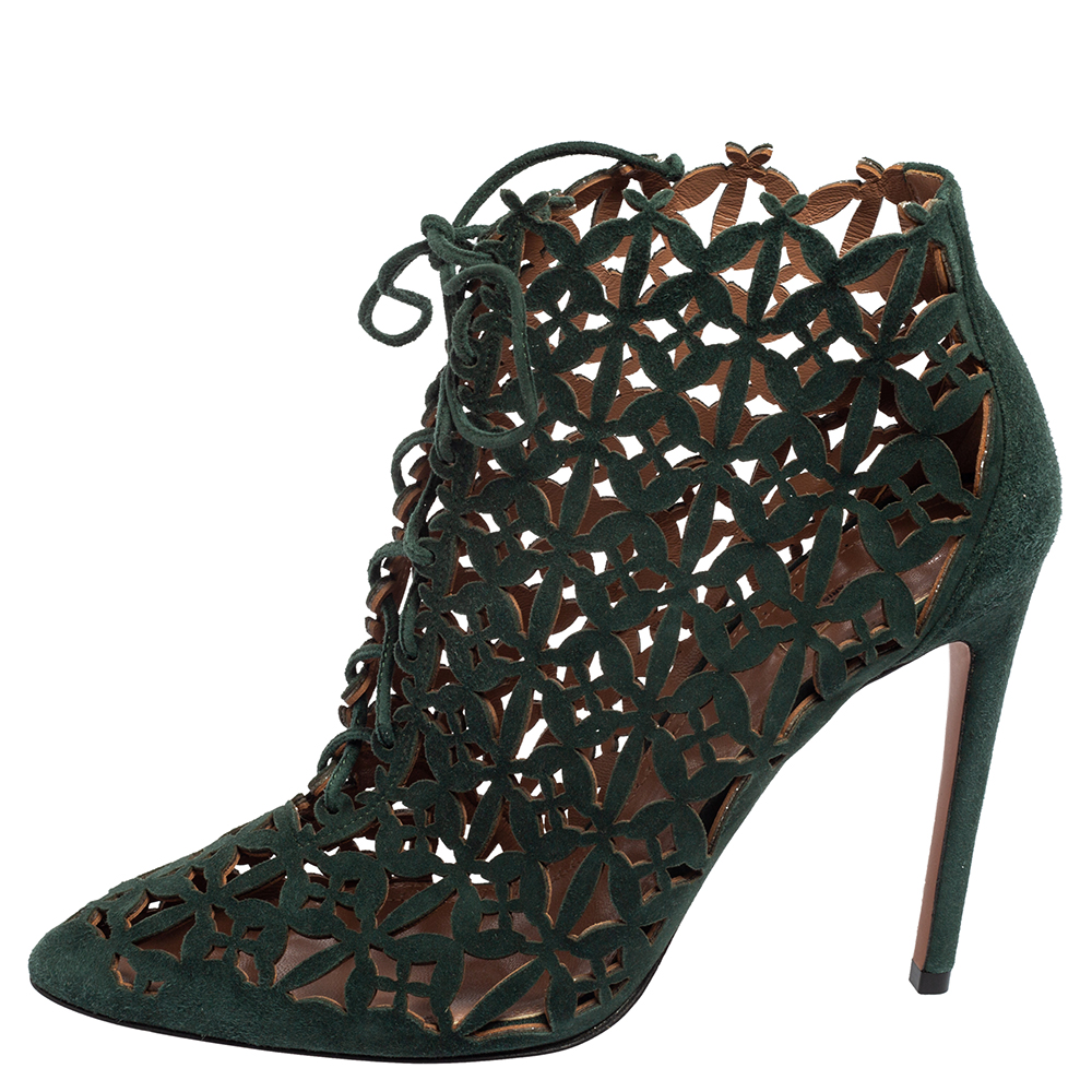 

Alaia Green Laser Cut Suede Ankle Boots Size