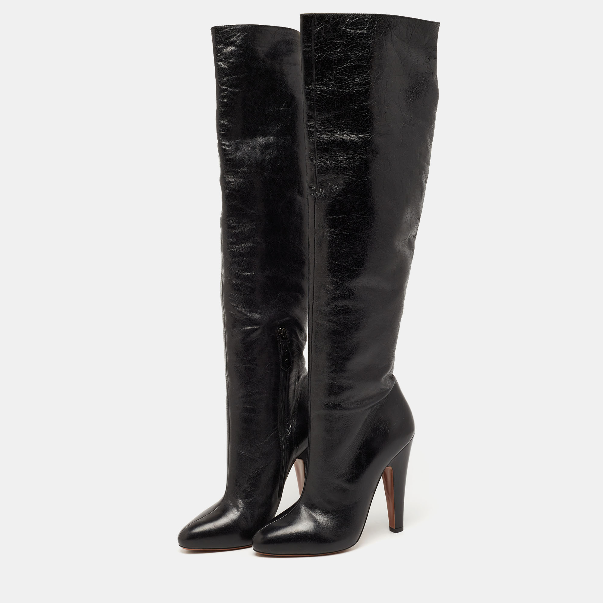 

Alaia Black Leather Over The Knee Length Boots Size