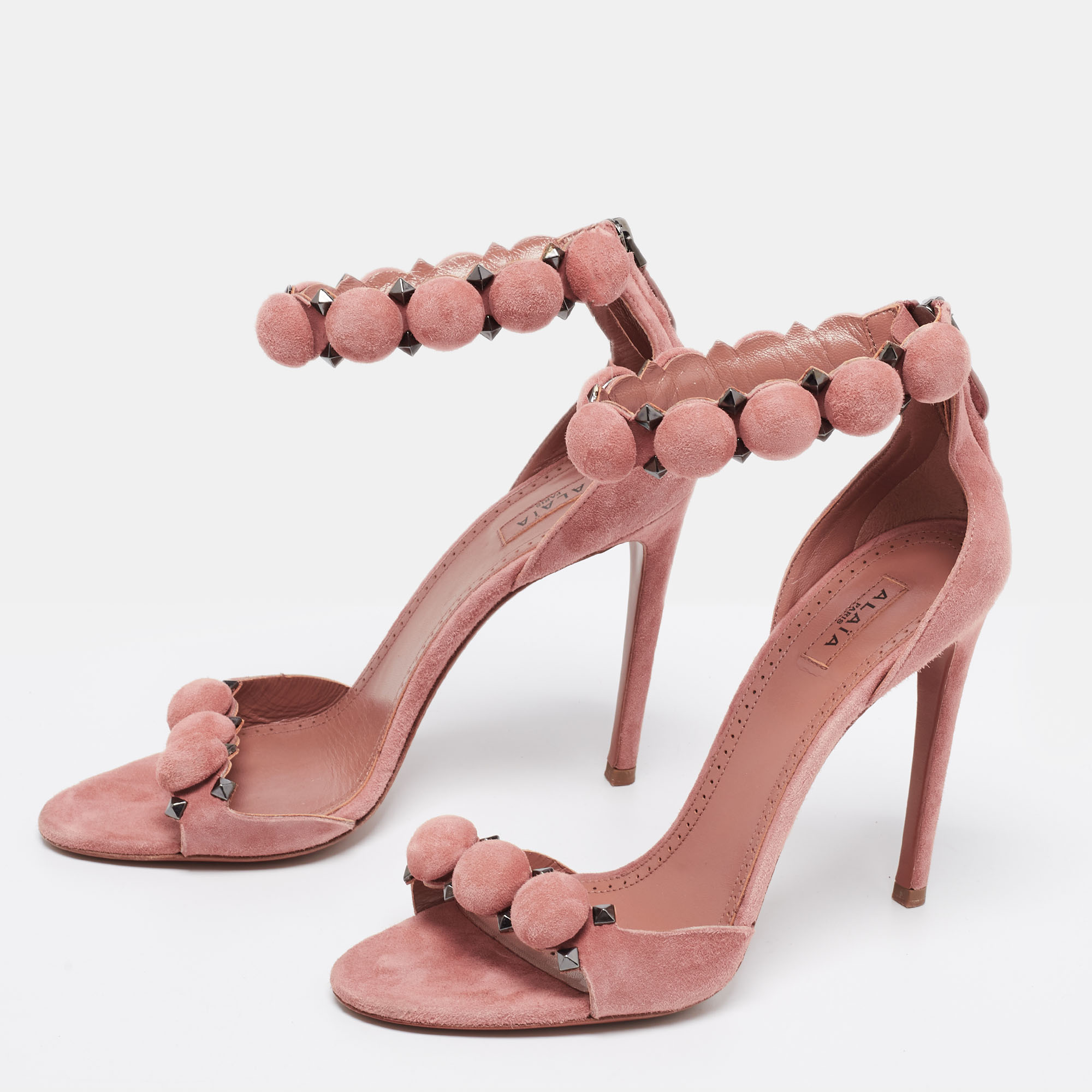 

Alaia Light Pink Suede Bombe Ankle Strap Sandals Size