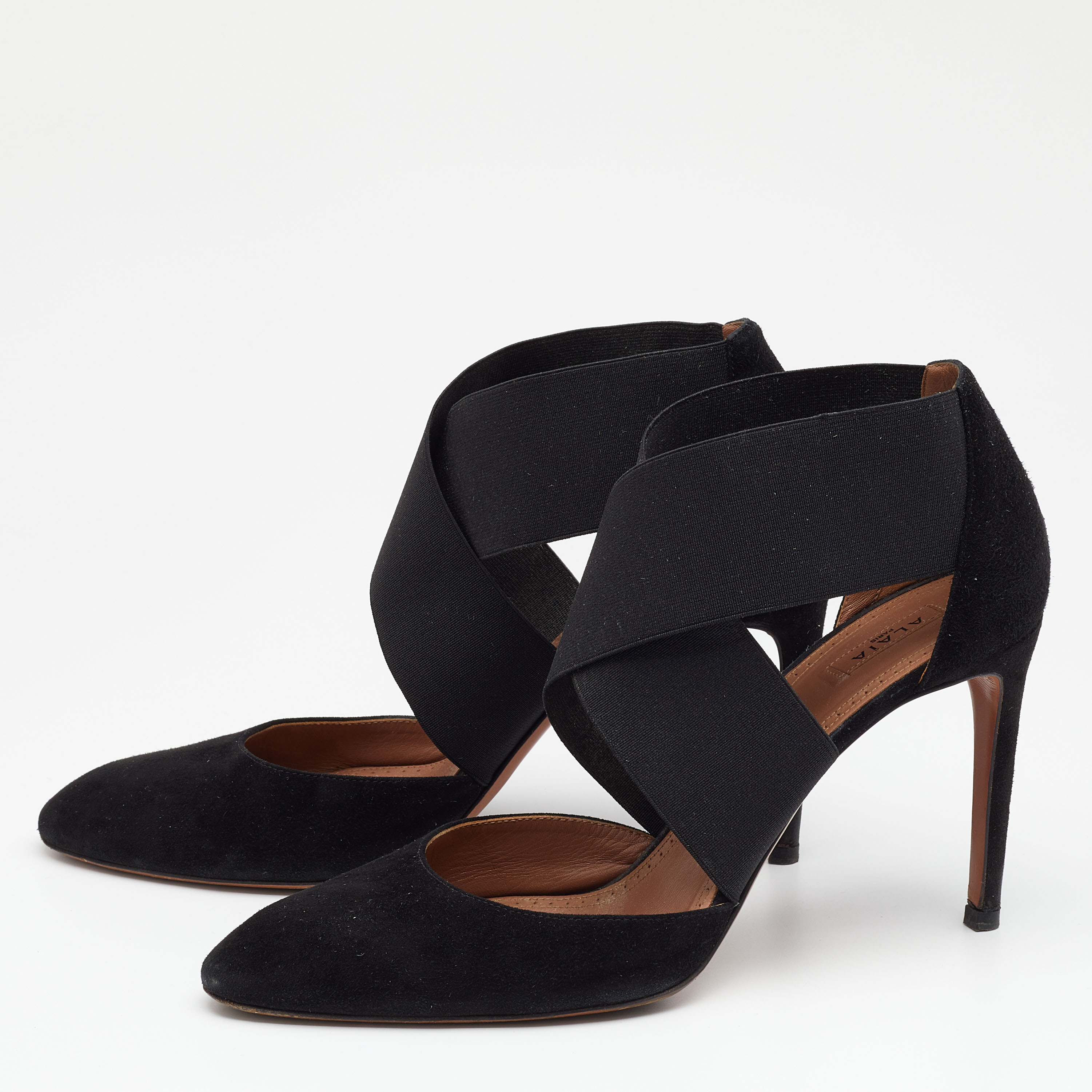 

Alaia Black Suede And Stretch Band Cross Strap Sandals Size