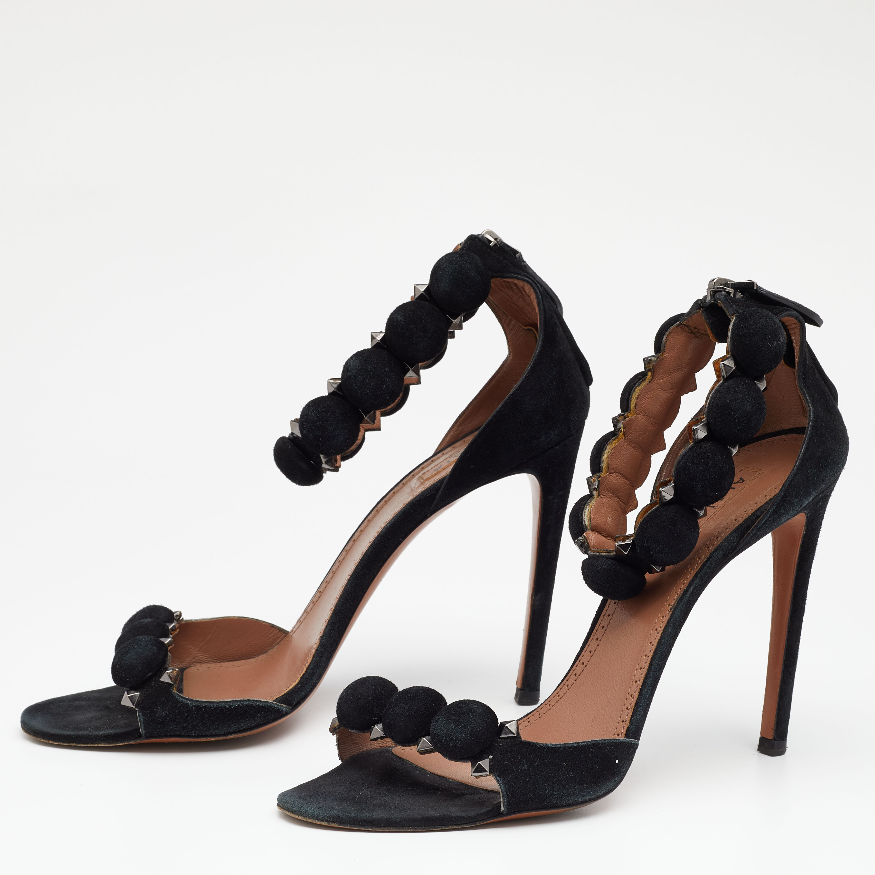 

Alaia Black Suede Leather Chamois Bombe Ankle Cuff Sandals Size