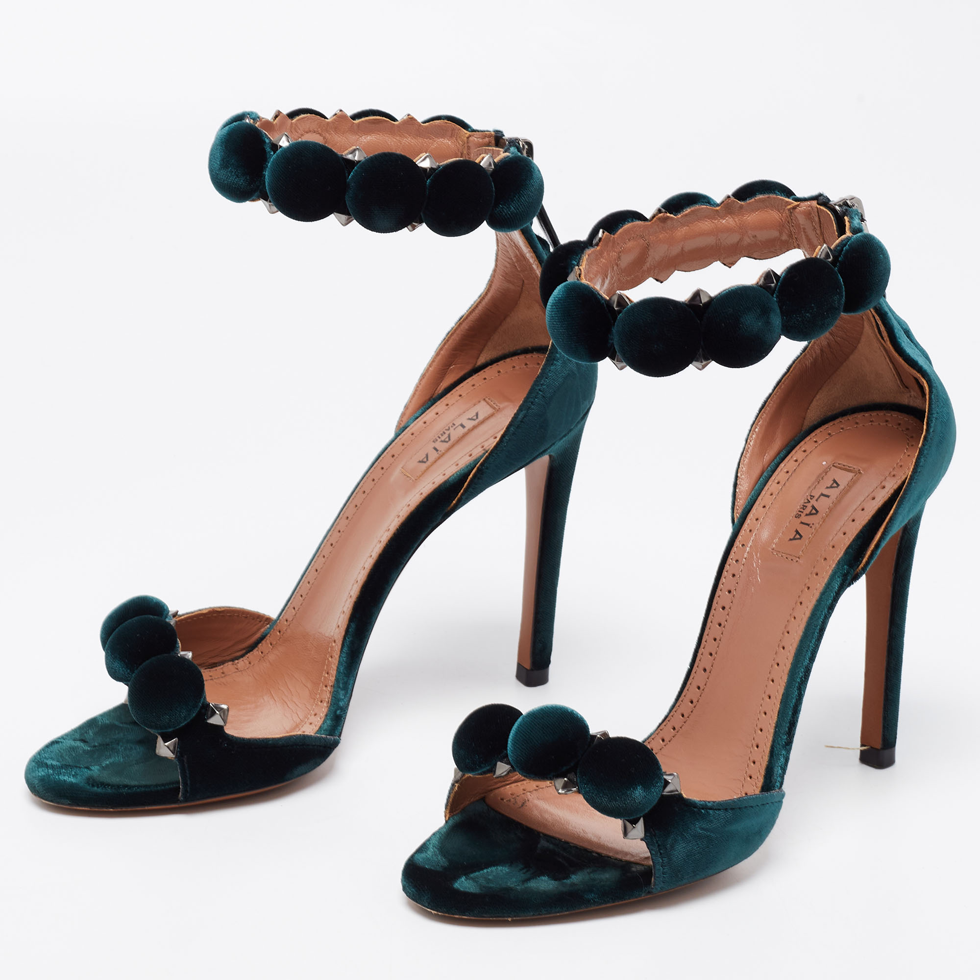 

Alaia Green Velvet Bombe Ankle Strap Sandals Size