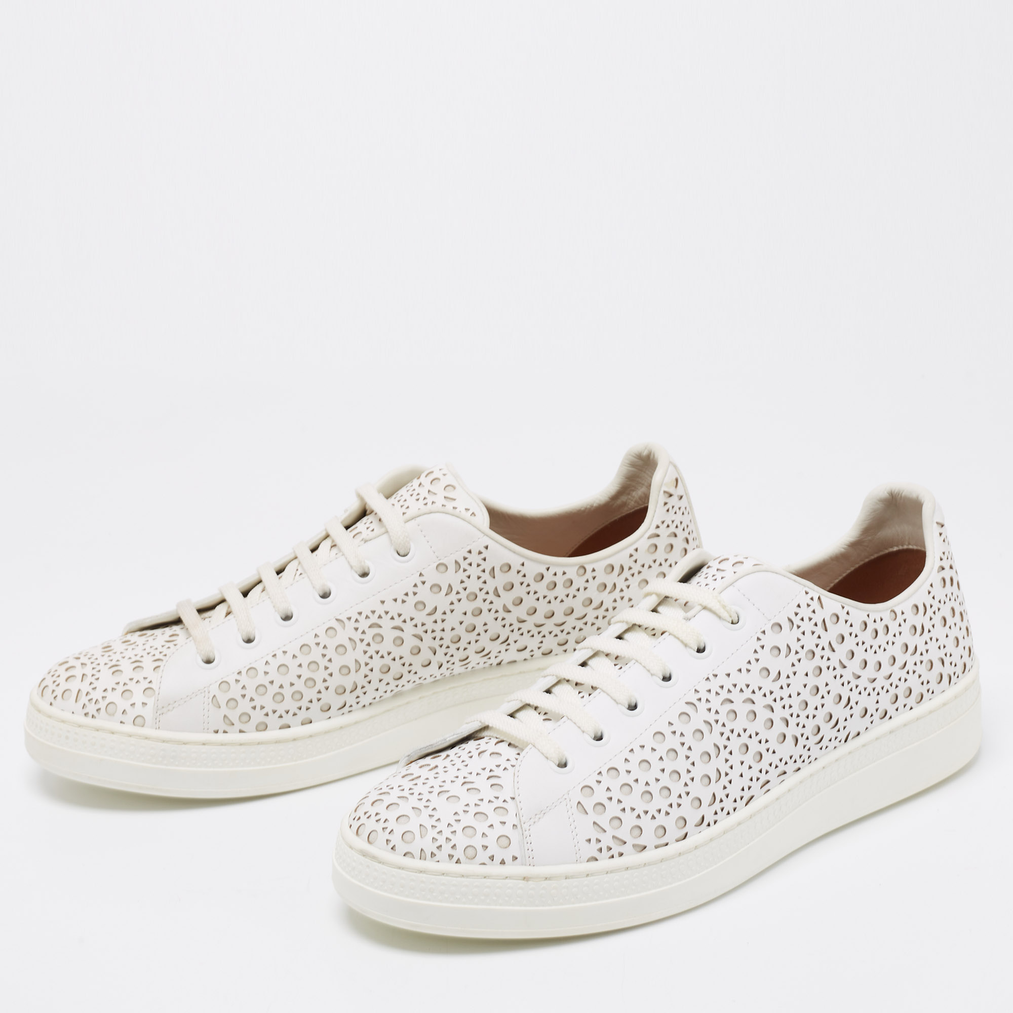 

Alaia White Laser Cut Leather Low Top Sneakers Size