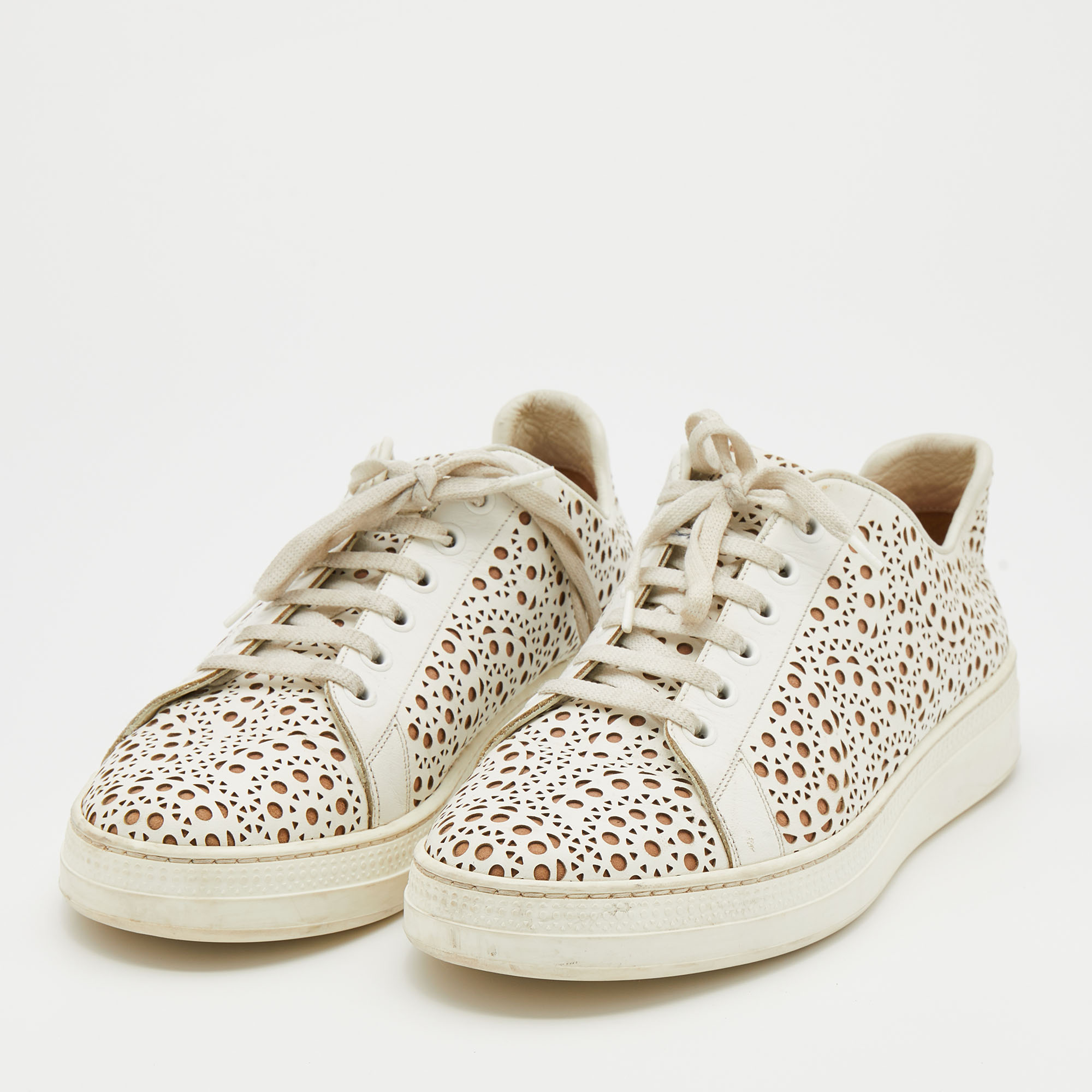 

Alaia White Laser Cut Leather Low Top Sneakers Size