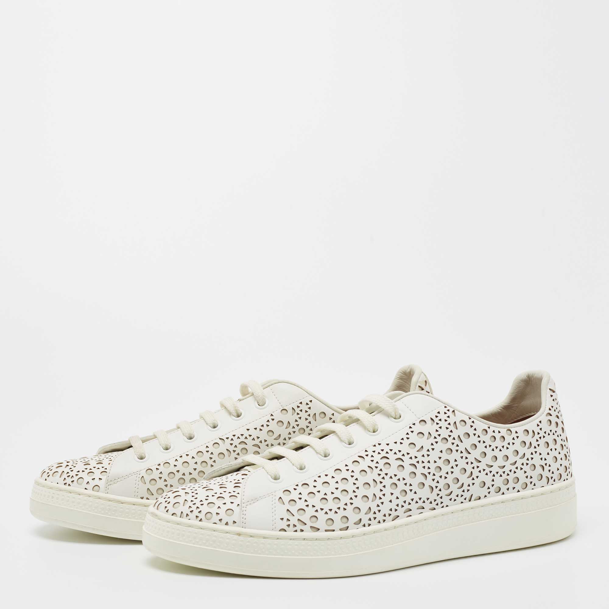 

Alaia White Leather Laser Cut Low Top Sneakers Size