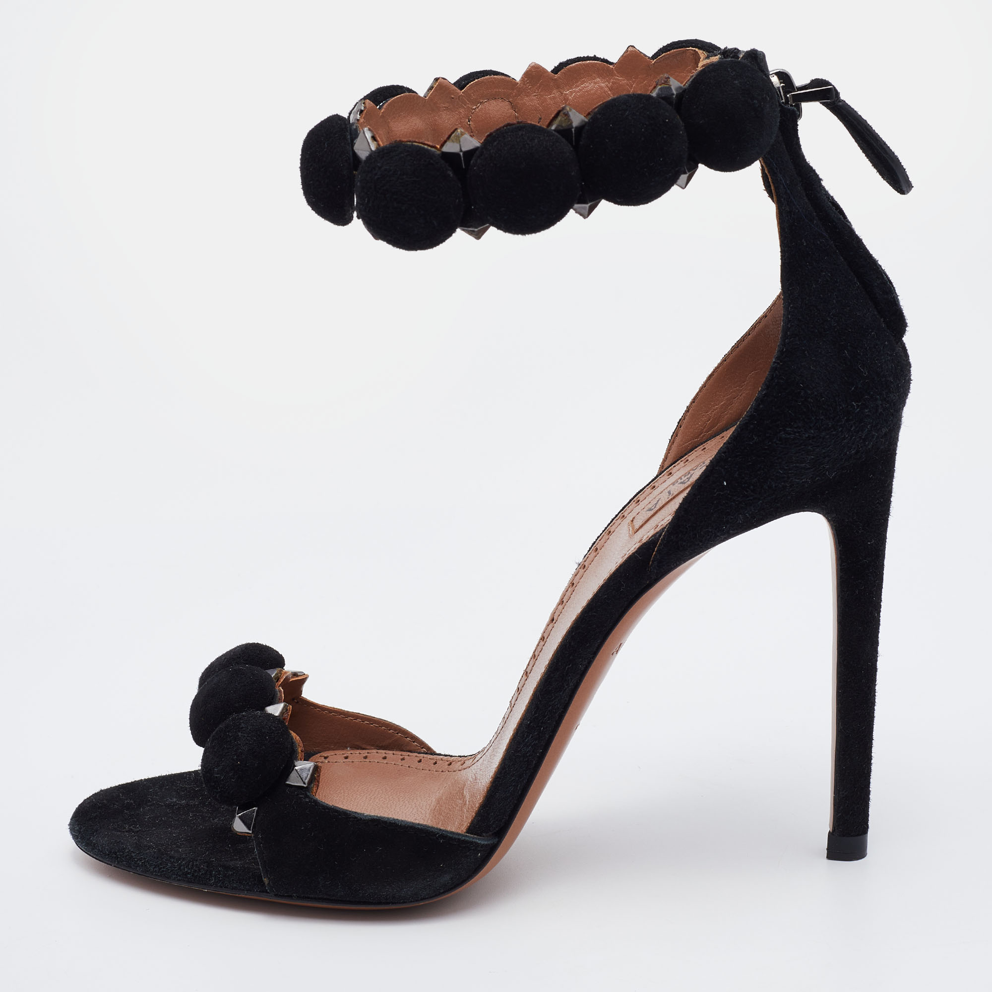 Pre-owned Alaïa Black Suede Leather Chamois Bombe Ankle Cuff Sandals Size 36.5