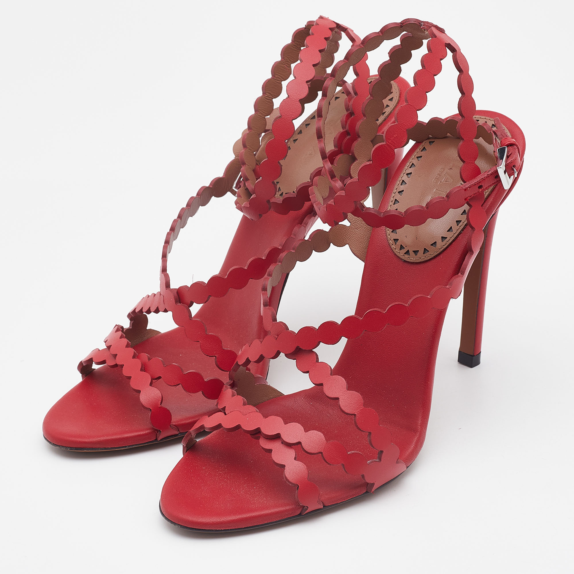 

Alaia Red Leather Ankle Strap Sandals Size