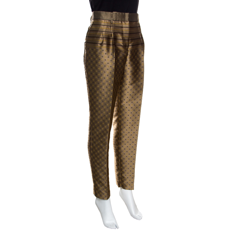 

Alberta Ferretti Dull Gold Patterned Jacquard High Waist Tapered Trousers