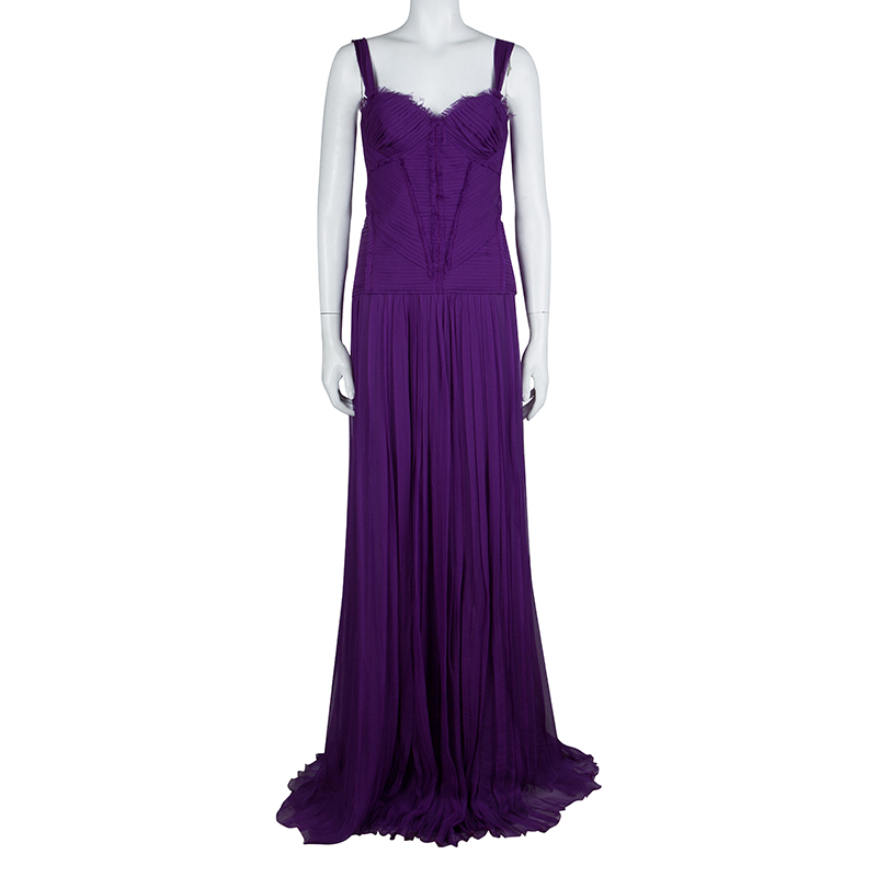 

Alberta Feretti Purple Pleated Silk Sleeveless Gown