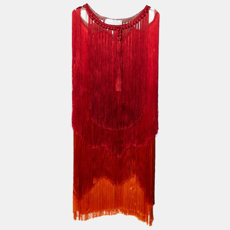 

Alberta Ferretti Red Ombre Fringed Silk Mini Dress S