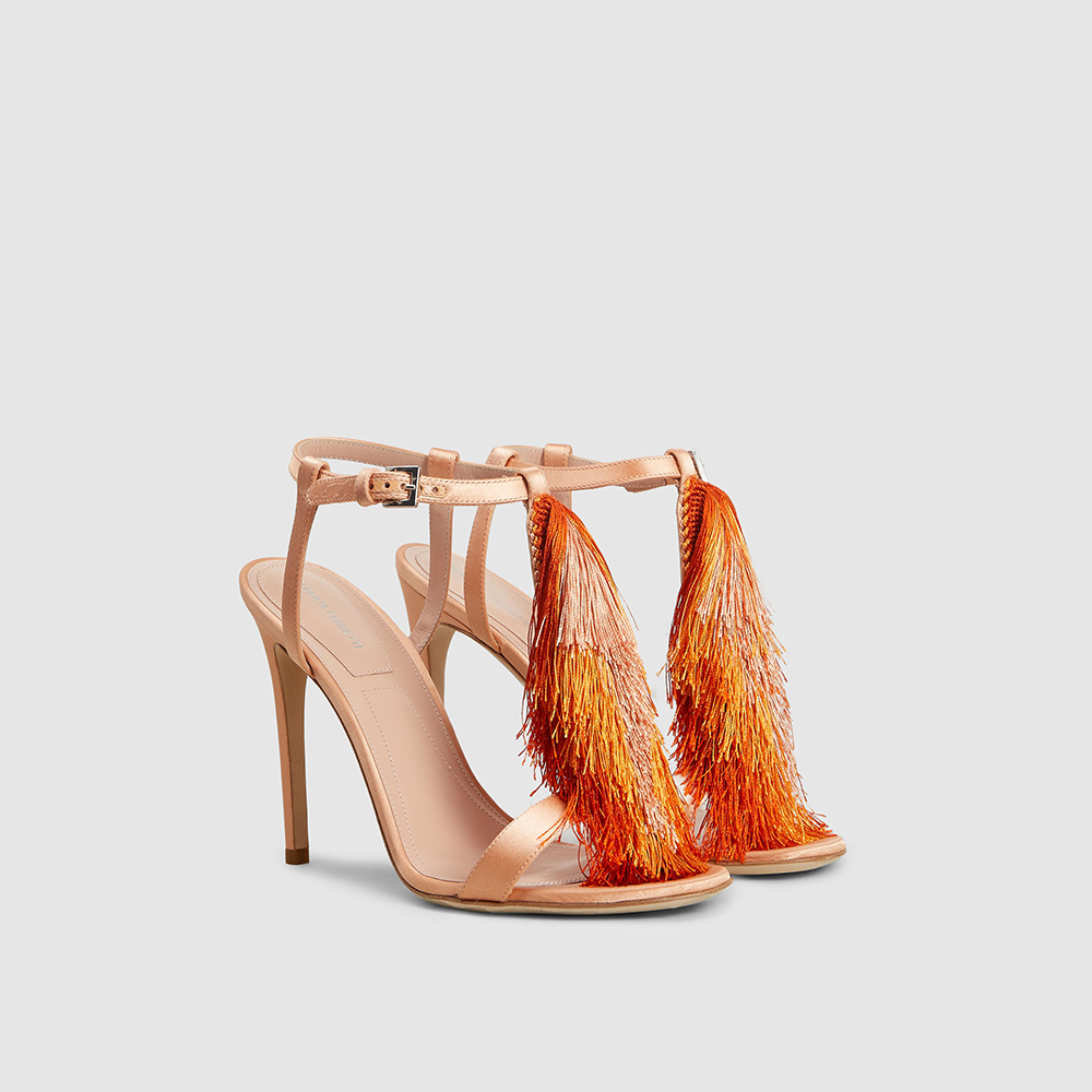 

Alberta Ferretti Orange Fringed Satin High-Heel Sandals Size IT