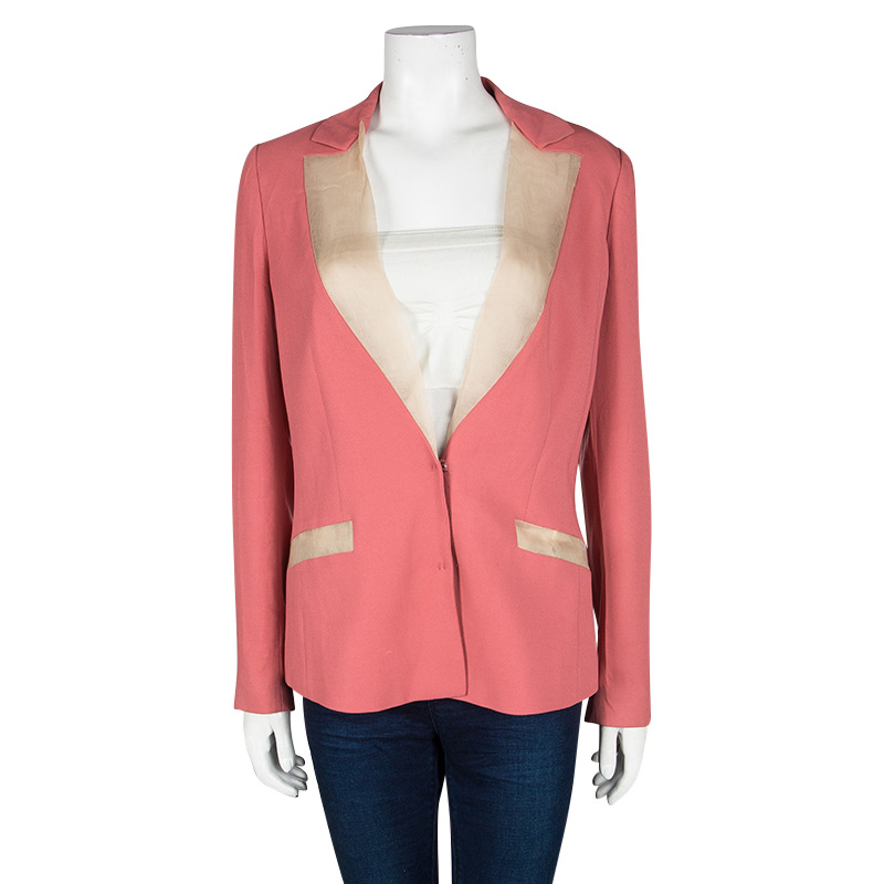 

Alberta Ferretti Pink Contrast Silk Lapel Blazer