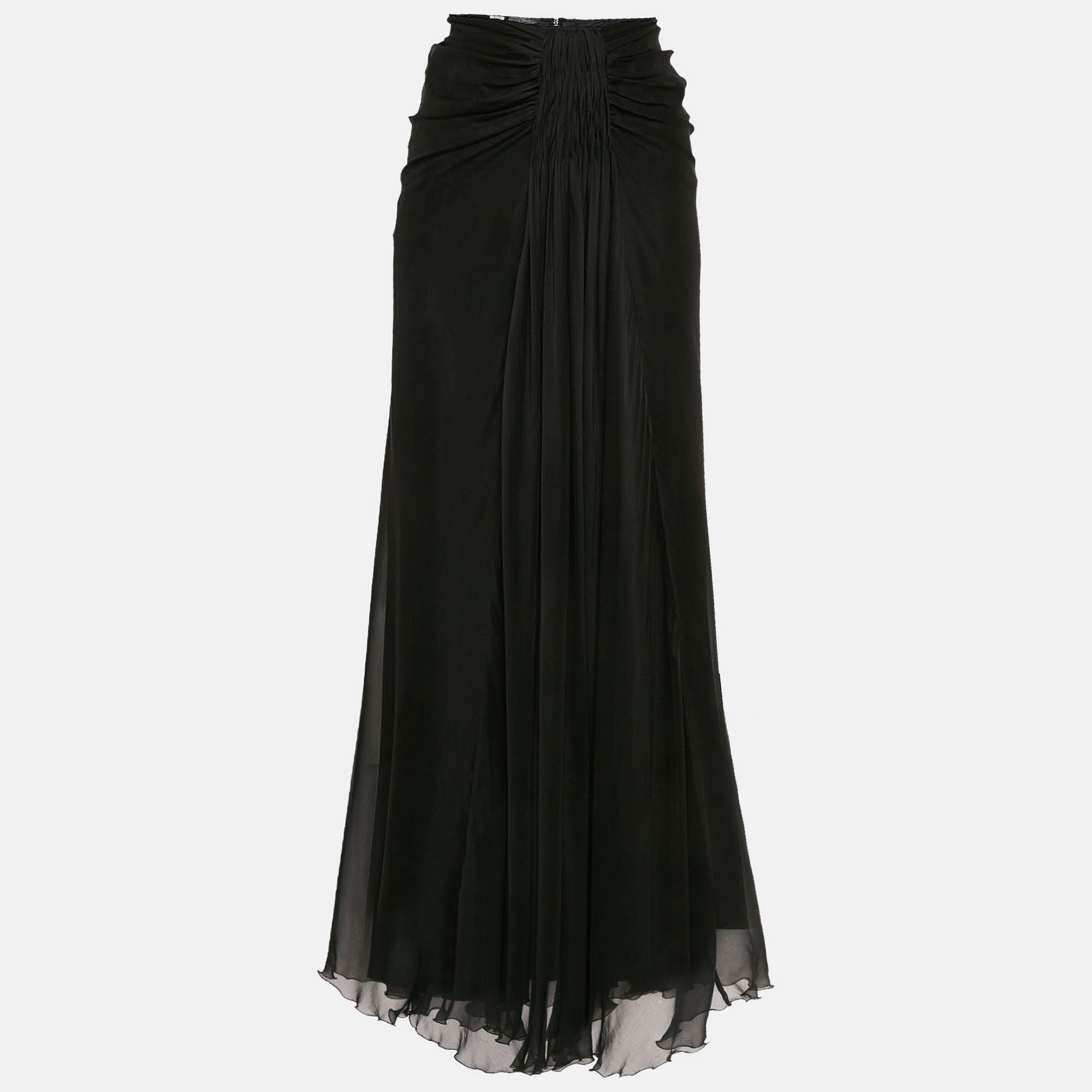 

Alberta Ferretti Black Silk Draped Detail Maxi Skirt M