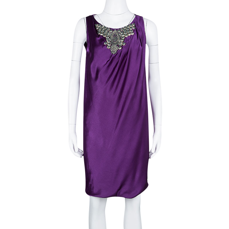 

Alberta Ferretti Purple Silk Embellished Sleeveless Dress