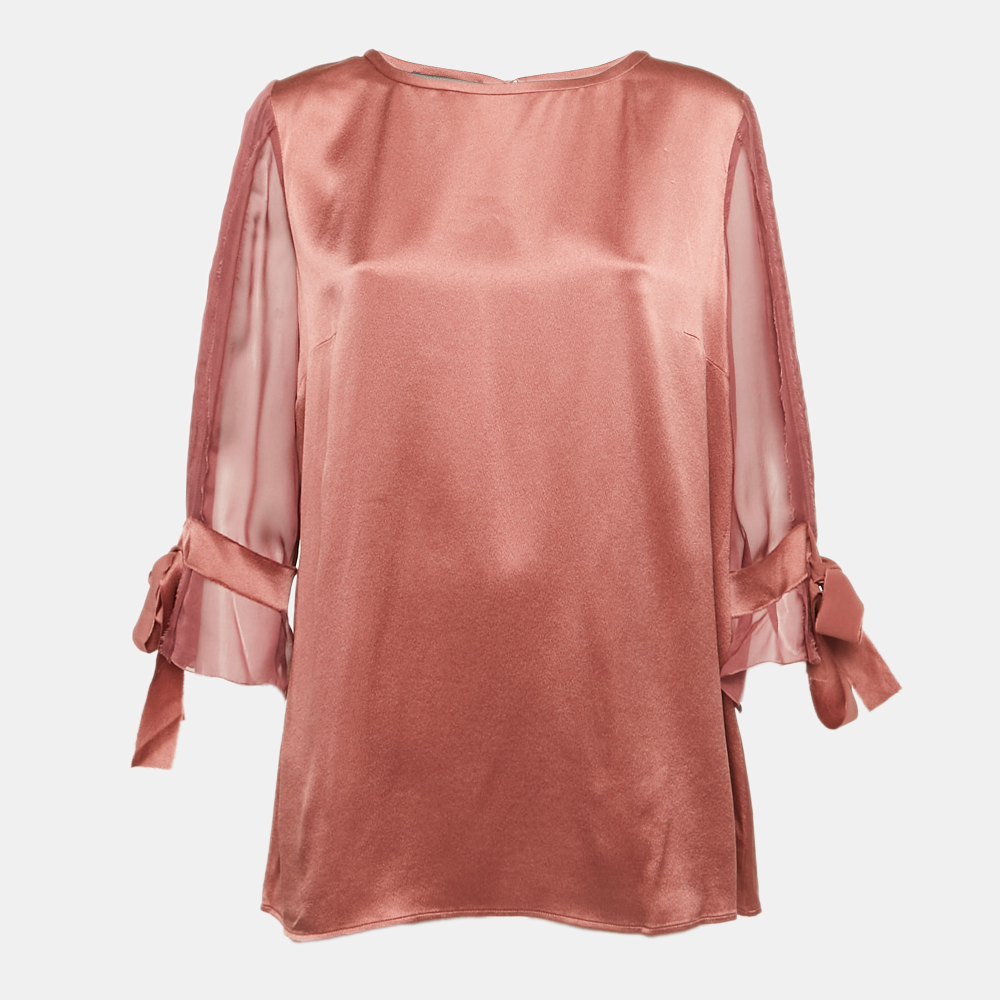 

Alberta Ferretti Onion Pink Silk Satin & Chiffon Tie Detail Top L
