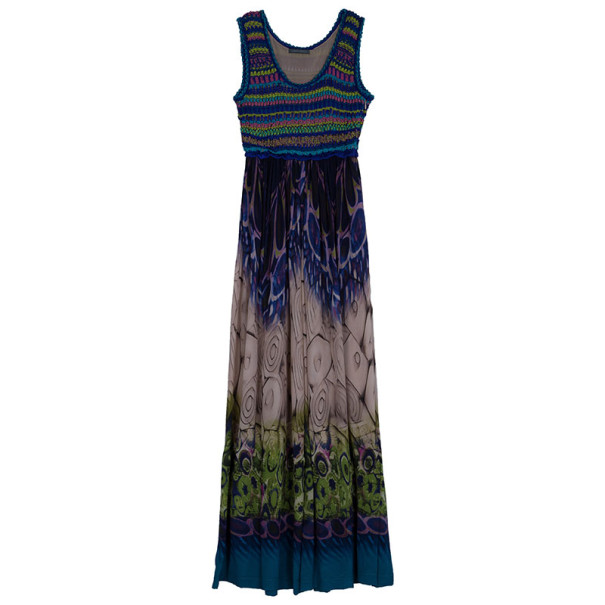 Pre Owned Alberta Ferretti Multicolor Printed Silk And Knit Maxi Dress S