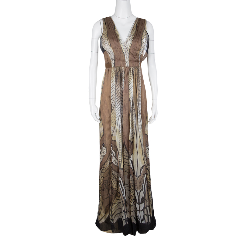

Alberta Ferretti Multicolor Printed Crepe Silk Sleeveless Belted Maxi Dress