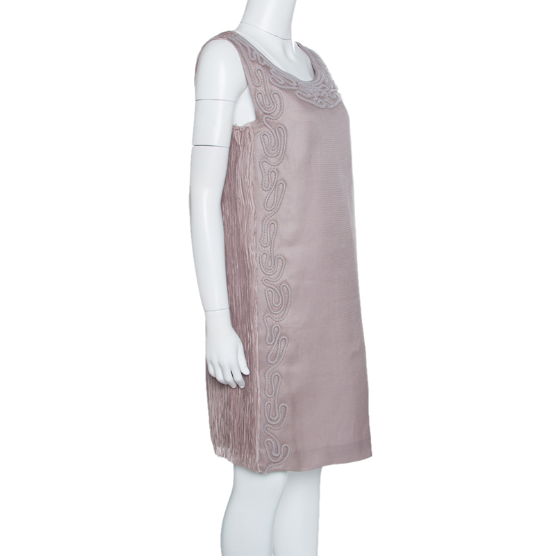 

Alberta Ferretti Purple Crinkled Silk Textured Applique Detail Sleeveless Dress