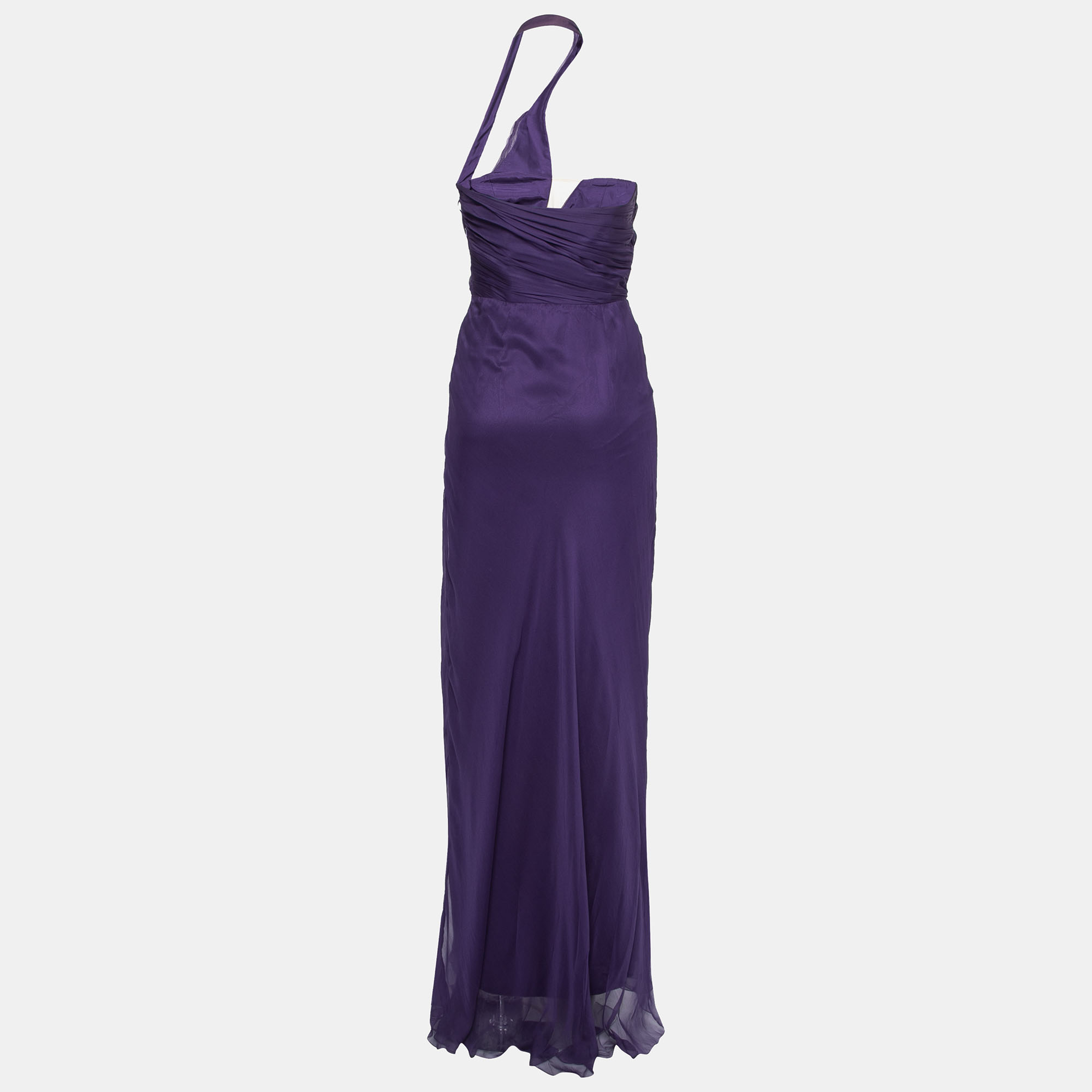 

Alberta Ferretti Purple Ruched Silk One Shoulder Evening Gown
