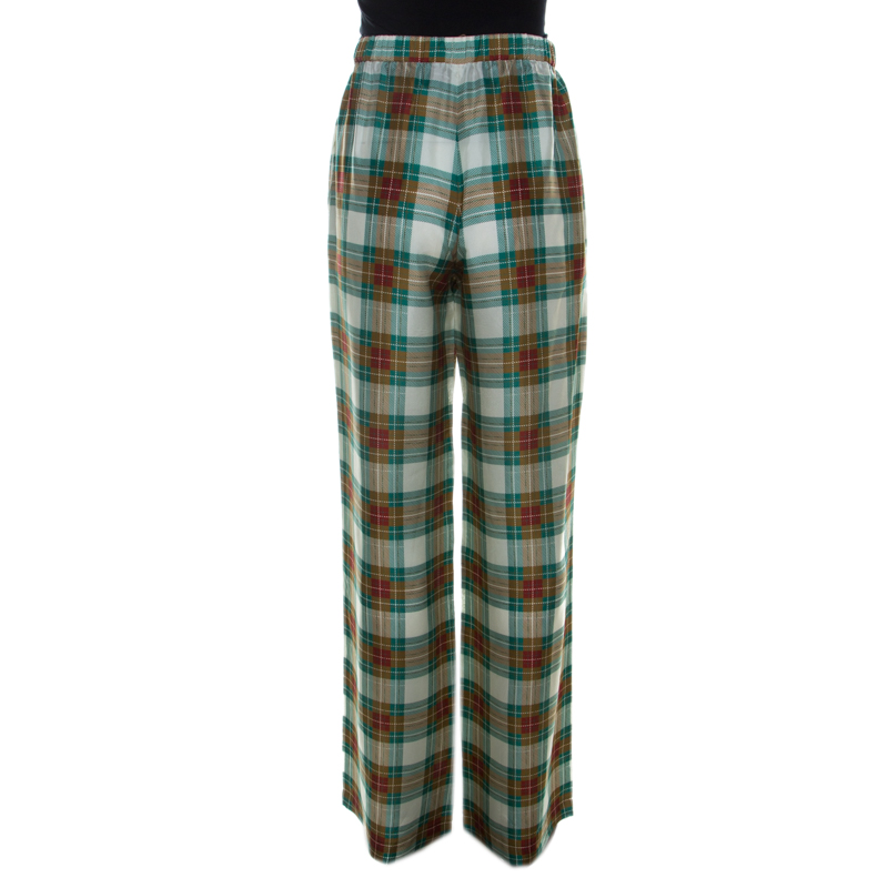 Pre-owned Alberta Ferretti Multicolor Plaid Silk High Waist Trousers M