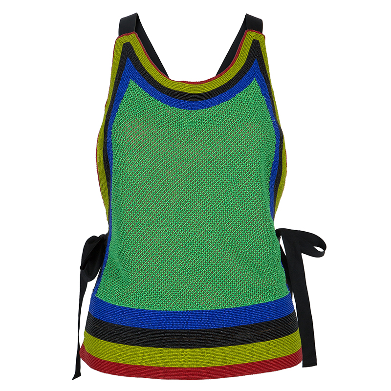 Alberta Ferretti Multicolor All Over Beaded Wrap-around Sleeveless Top S