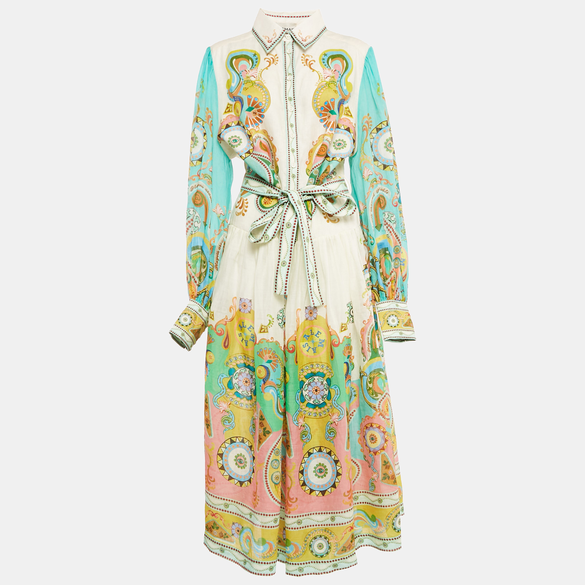 

ALEMAIS Multicolor Printed Ramie Pinball Shirt Dress L