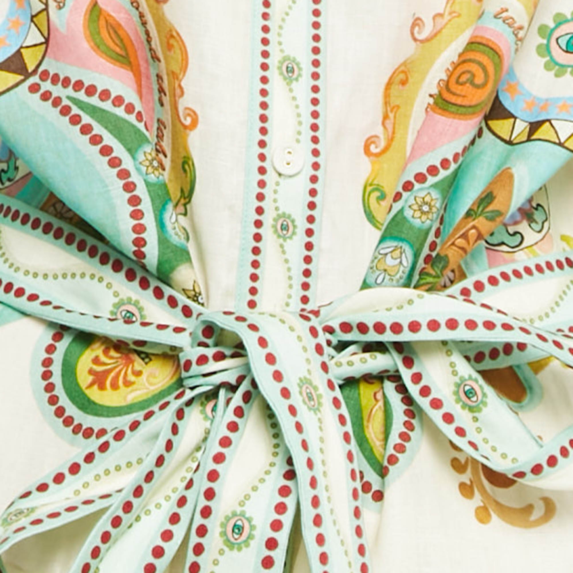 ALEMAIS Multicolor Printed Ramie Pinball Shirt Dress L 