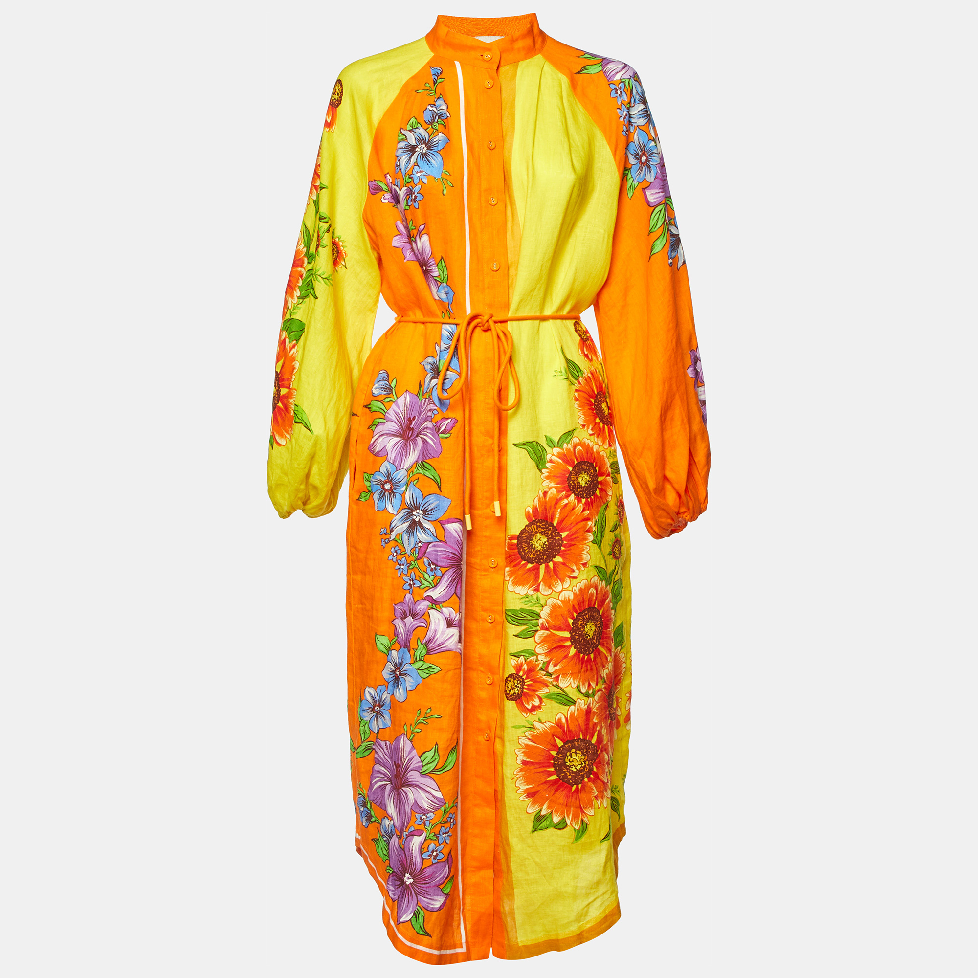 

Alemais Multicolor Floral Print Linen Shirt Dress M