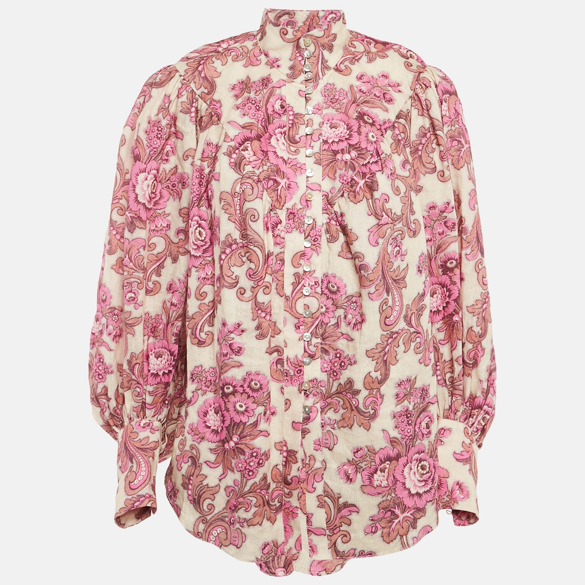 

Alemais Pink Floral Print Linen Isla Blouse XS