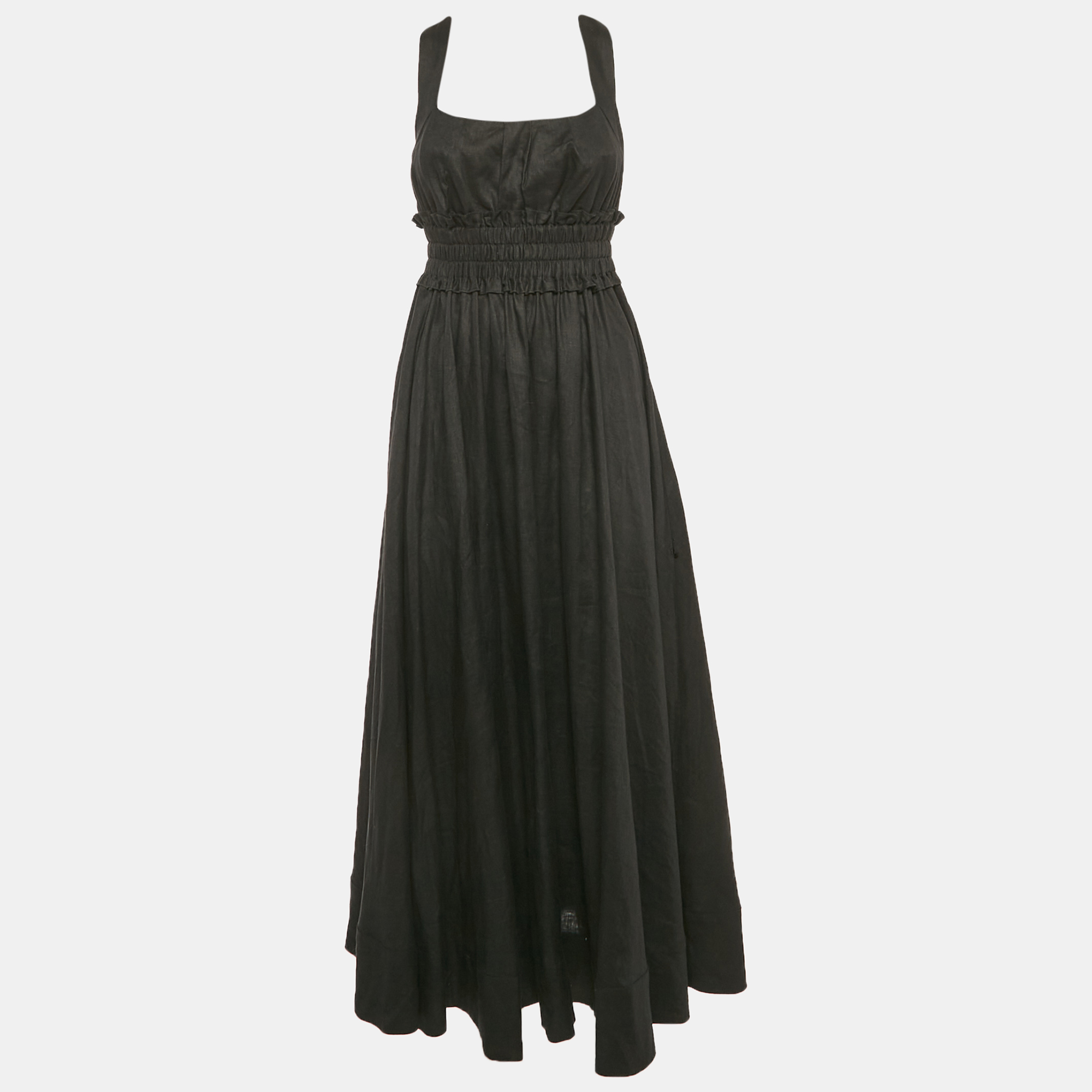 

Alemais Black Linen Shirring Gathered Maxi Dress S