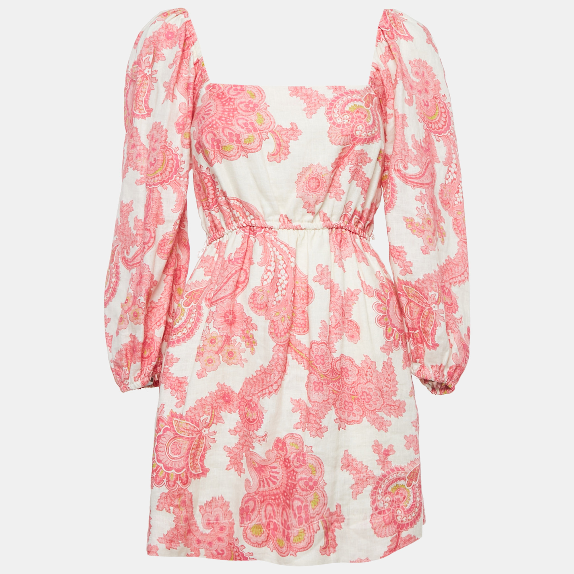 

Alemais Pink Printed Linen Juno Mini Dress M