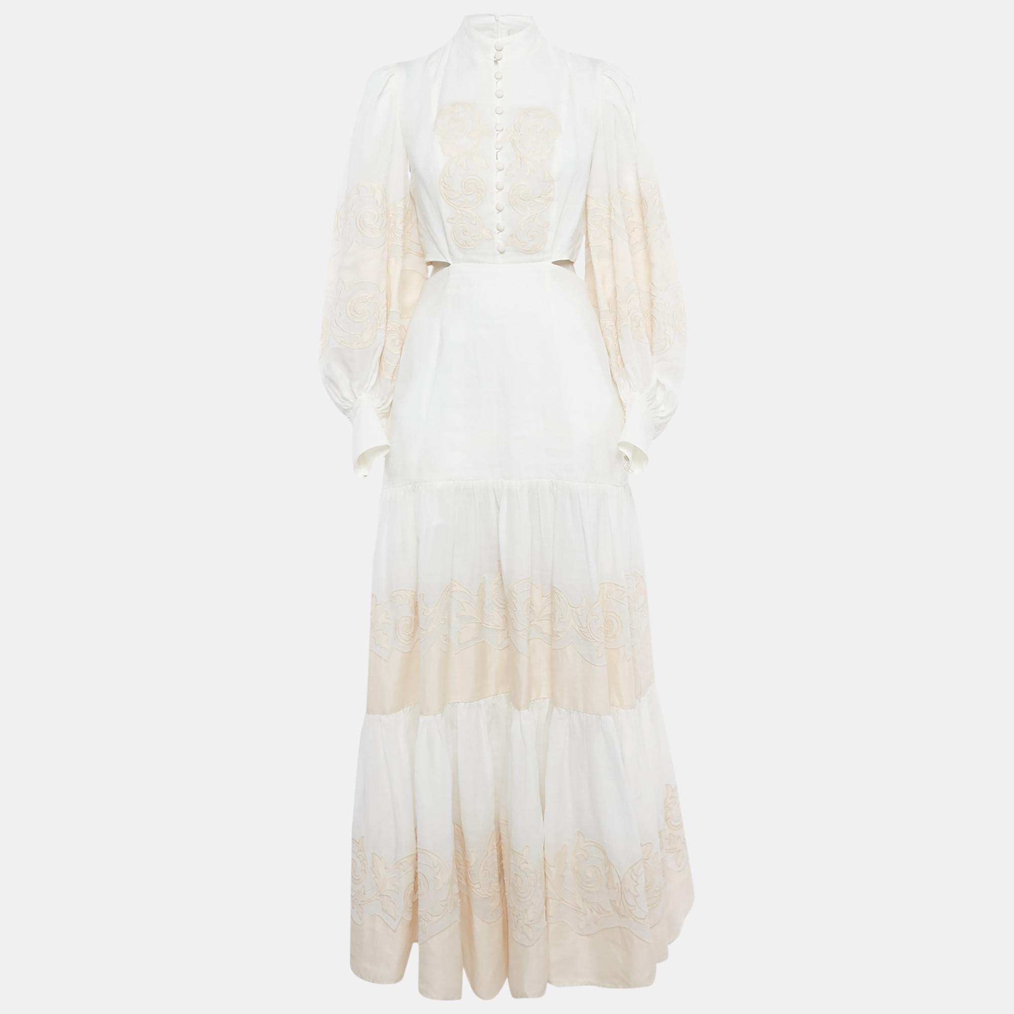 

Alemais Off-White Applique Detail Linen Cut-Out Maxi Dress M