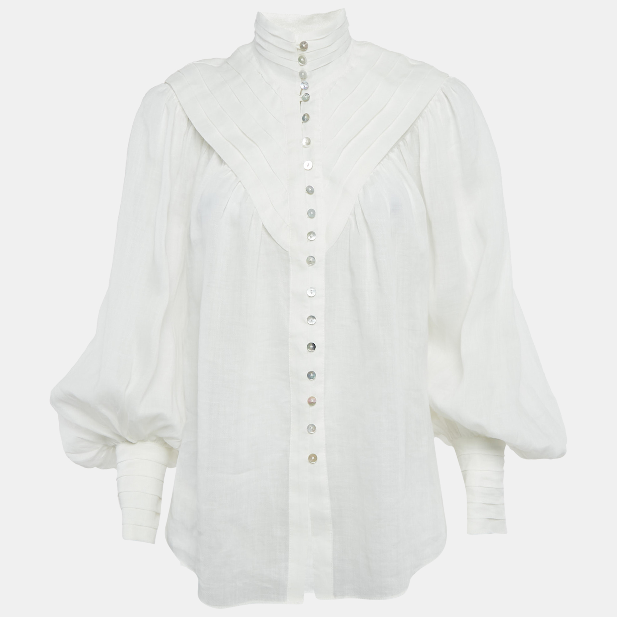 

Alemais White Ramie Halcyon Tucked Blouse XS