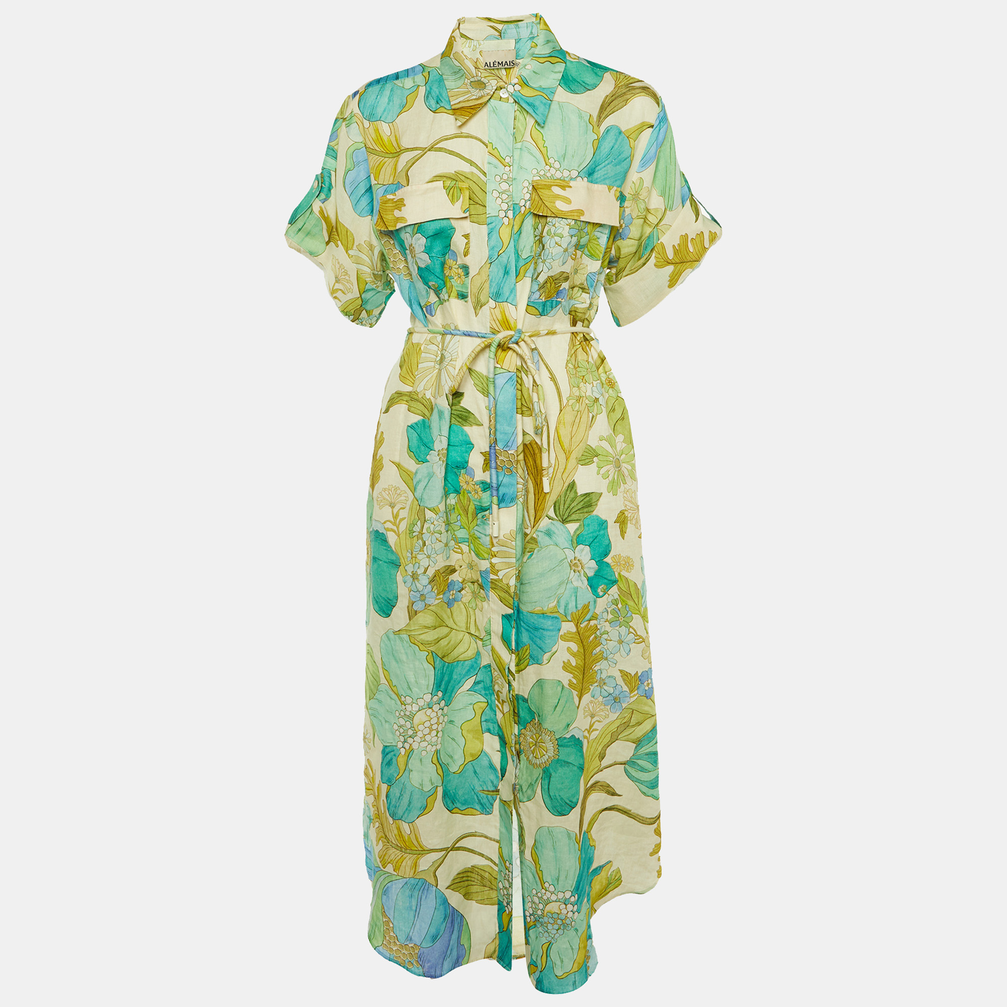 

Alemais Multicolor Floral Print Linen Janis Belted Shirt M