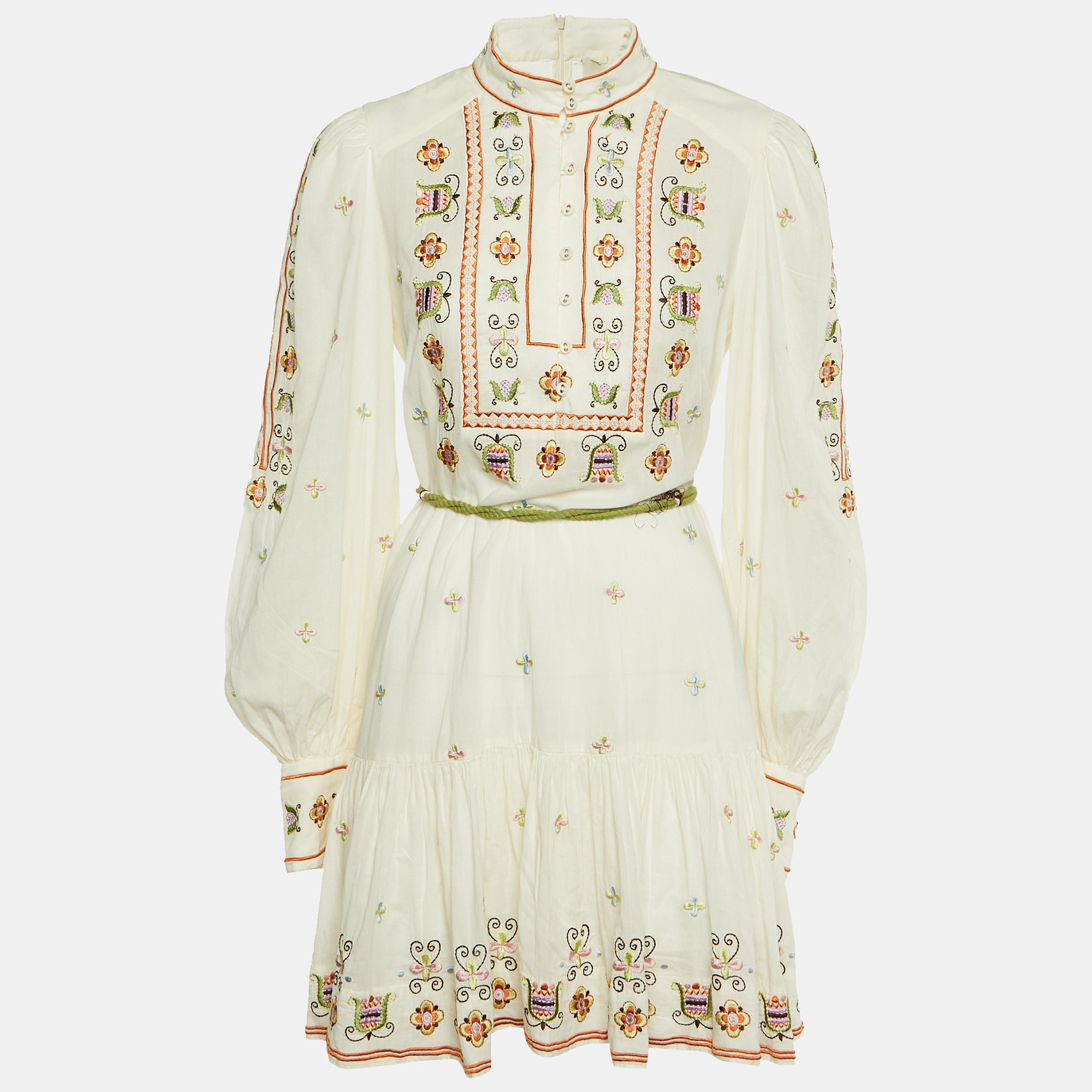 

Alemais Cream Floral Embroidered Cotton Lovella Mini Dress M, White