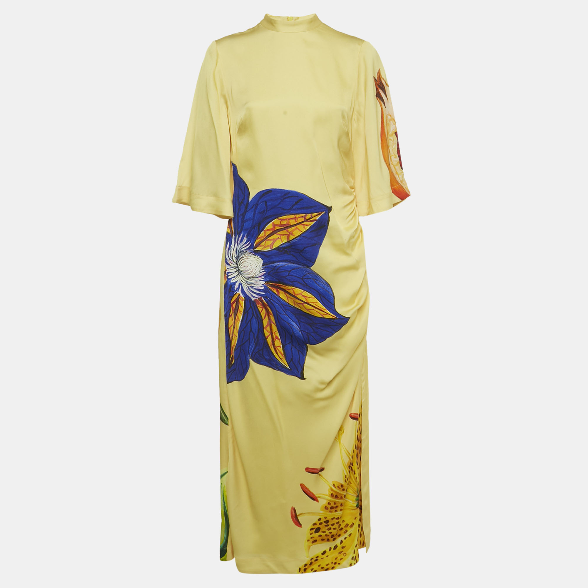 

Alemais Lemon Yellow Floral Print Satin Maxi Dress M