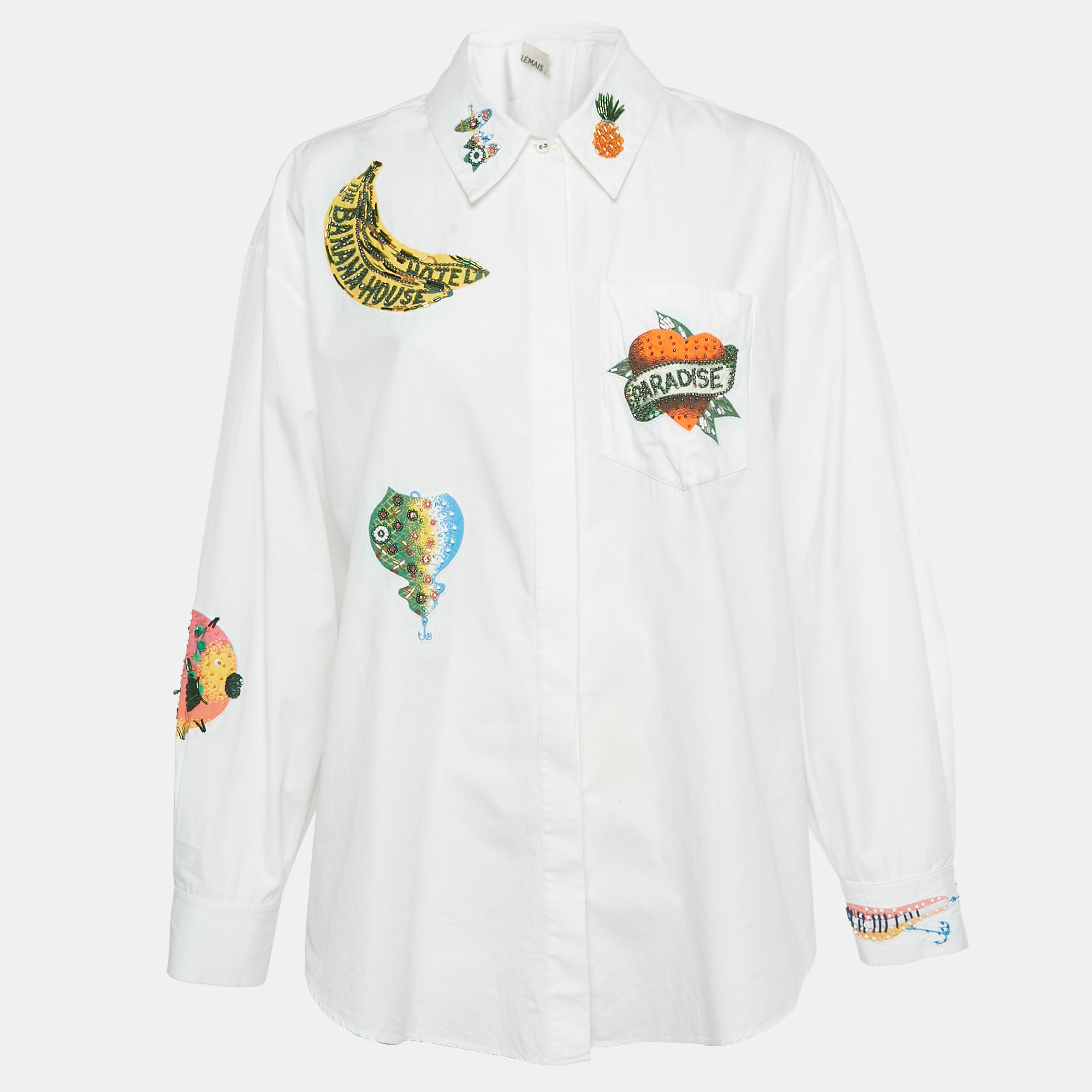 

Alemais White Embroidered Cotton Oversized Shirt M