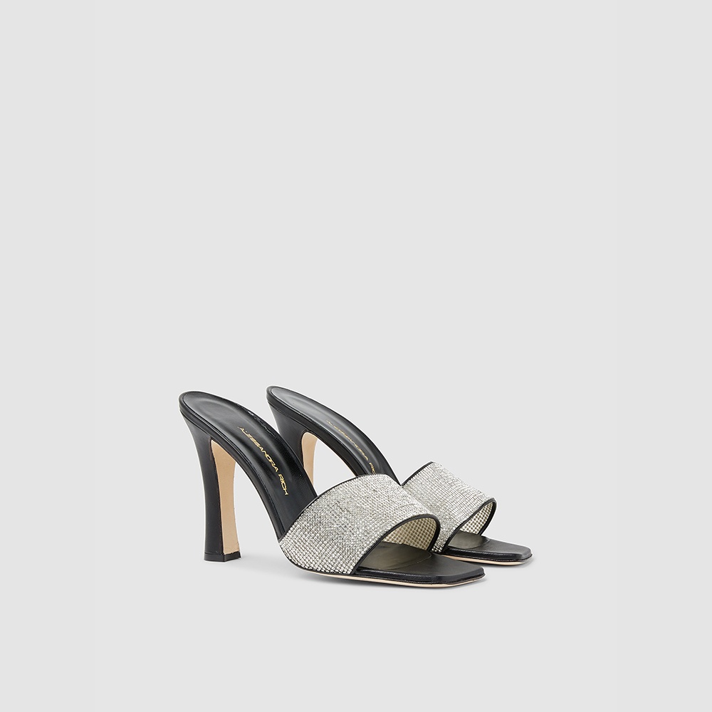

Alessandra Rich Neutral Crystal-Embellished Heeled Leather Sandals IT, Black