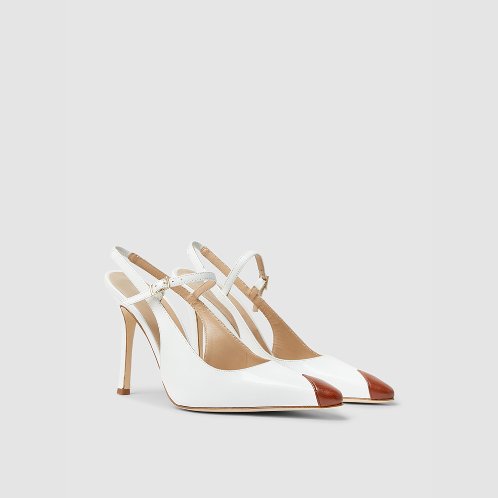 

Alessandra Rich White Two-Tone Slingback Leather Pumps IT