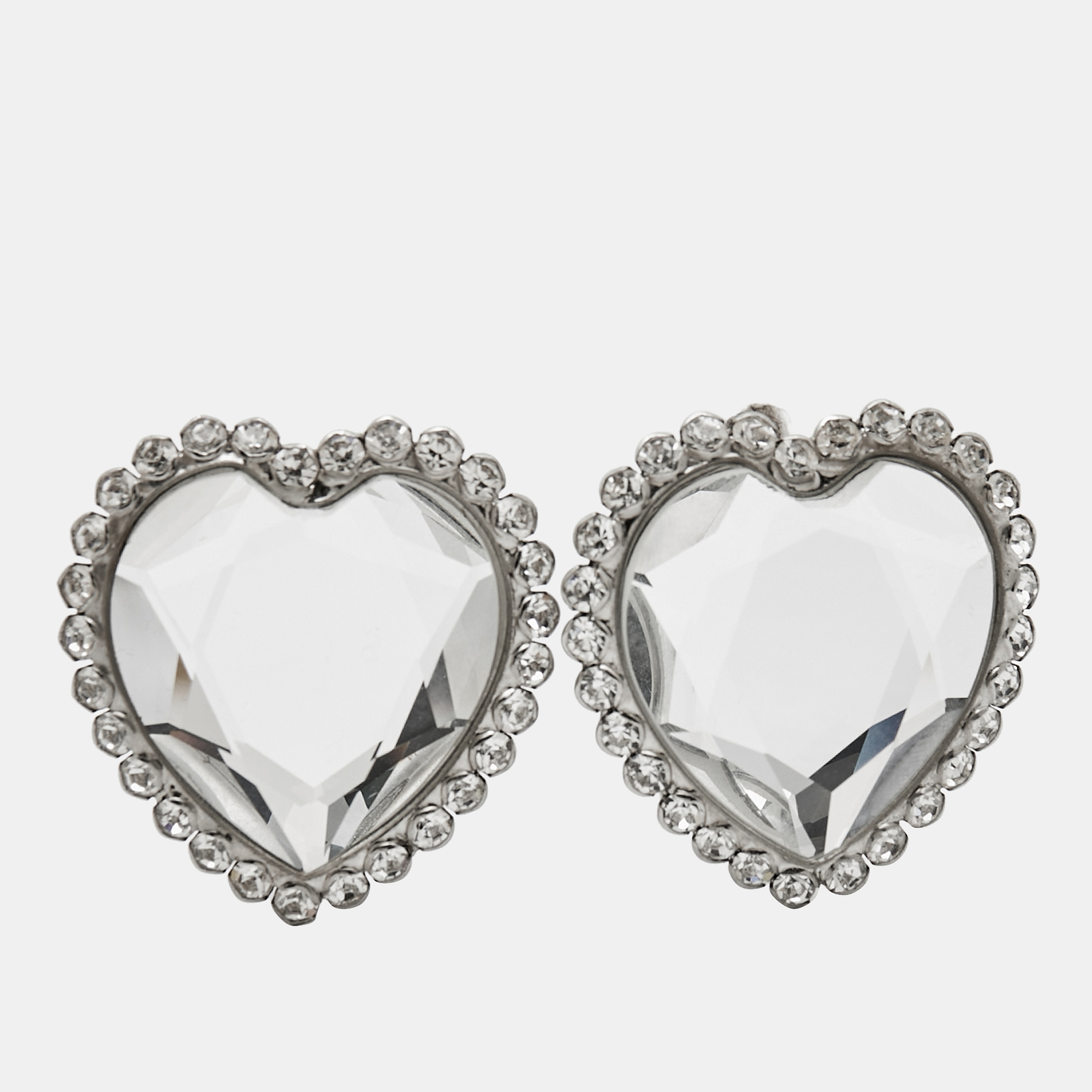 Pre-owned Alessandra Rich Heart Crystals Silver Tone Earrings